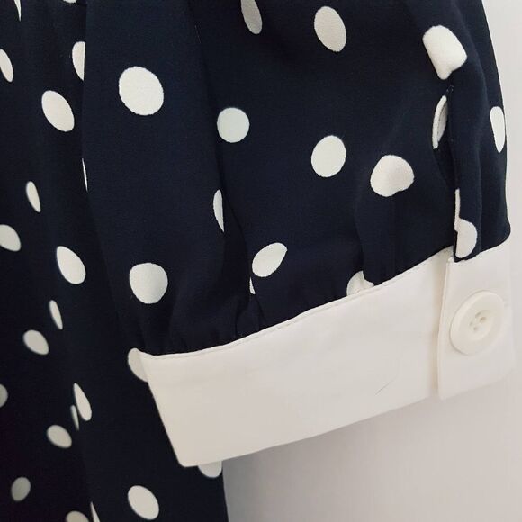 SAVOIA Classic Navy and White Polka Dot  Long Sleeve Dress with Cuffs - Picture 7 of 15